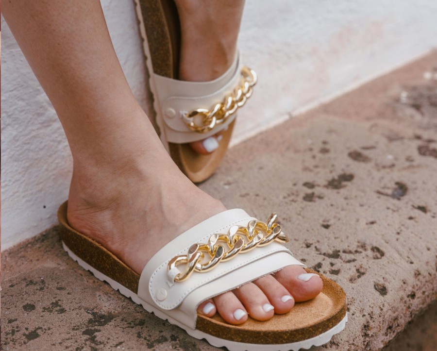 Sandalen Hey Marly | Gold Chain - Casual Cork Crema Ps1 Crema - Gold Chain - Ps1