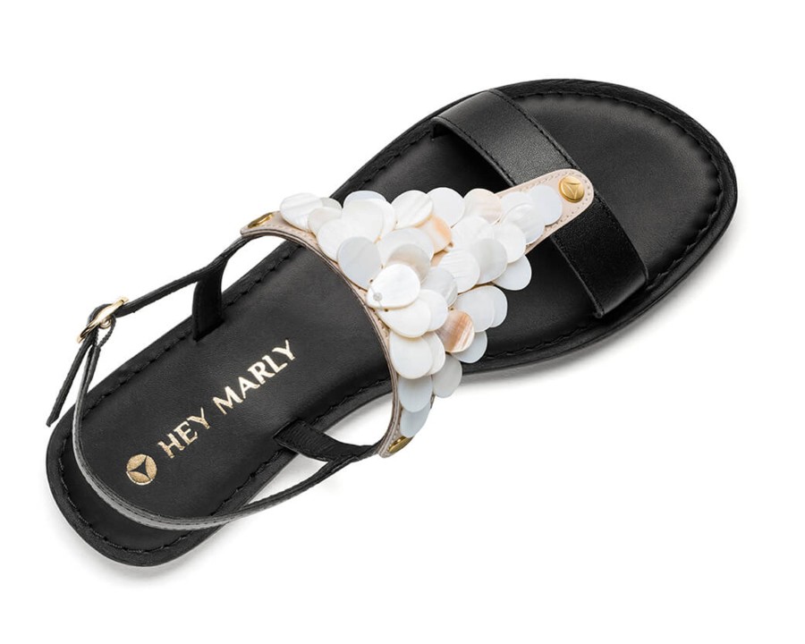 Sandalen Hey Marly | Shiny Pearl - Classic Riemen Black Ts