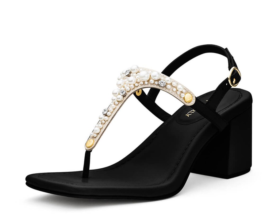 Sandalen Hey Marly | Precious Pearl - Block Heel Mid Black Ts White - Precious Pearl - Ts