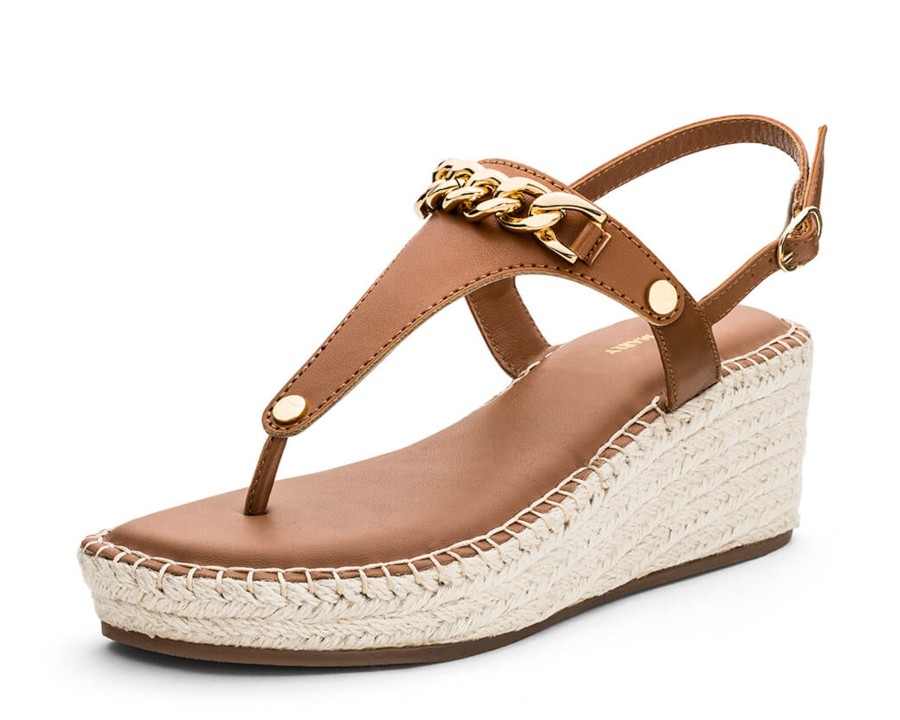 Sandalen Hey Marly | Gold Chain - Wedge Bast Mid Cognac Ts Cognac - Gold Chain - Ts