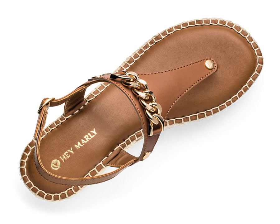 Sandalen Hey Marly | Gold Chain - Wedge Bast Mid Cognac Ts Cognac - Gold Chain - Ts